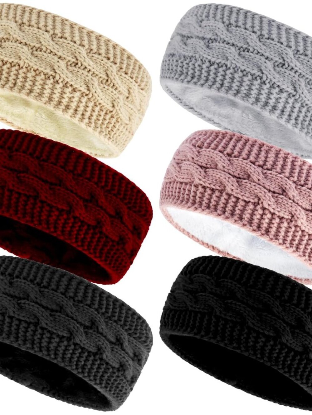 6 Pack Winter Headbands for Women Fuzzy Fleece Lined Ear Warmers Headband Thick - Picture 7 of 7